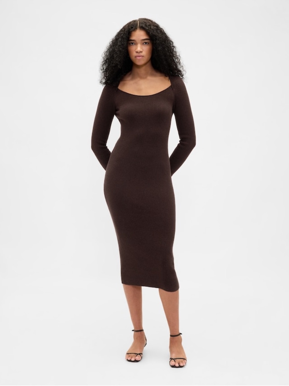 NWT! GAP Best Selling CashSoft Ribbed Long Sleeve Midi Dress - Brown Size Small